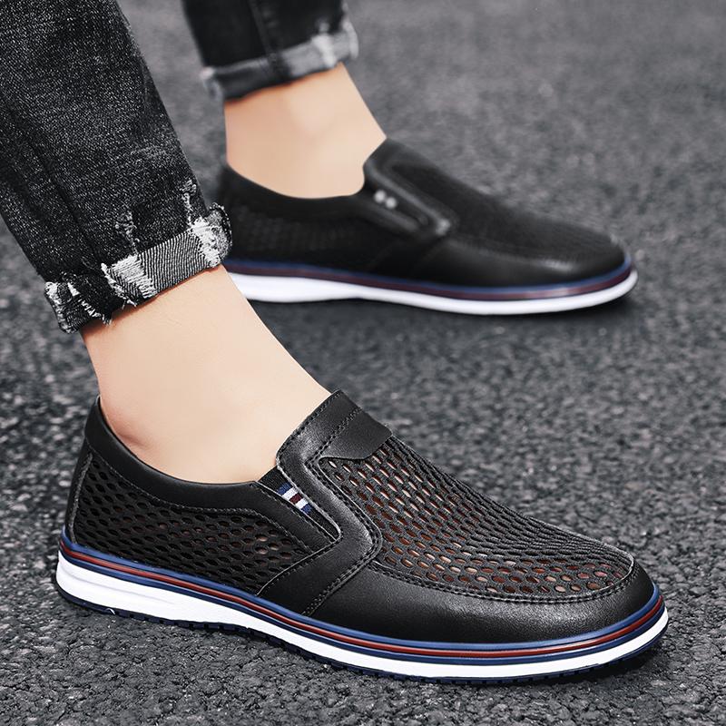 Fashion All-match Mens Sneakers Male Comfortable Slip-On Shoe New Arrival Men Casual Shoes Genuine Leather Male Hollow Out Driving Shoes