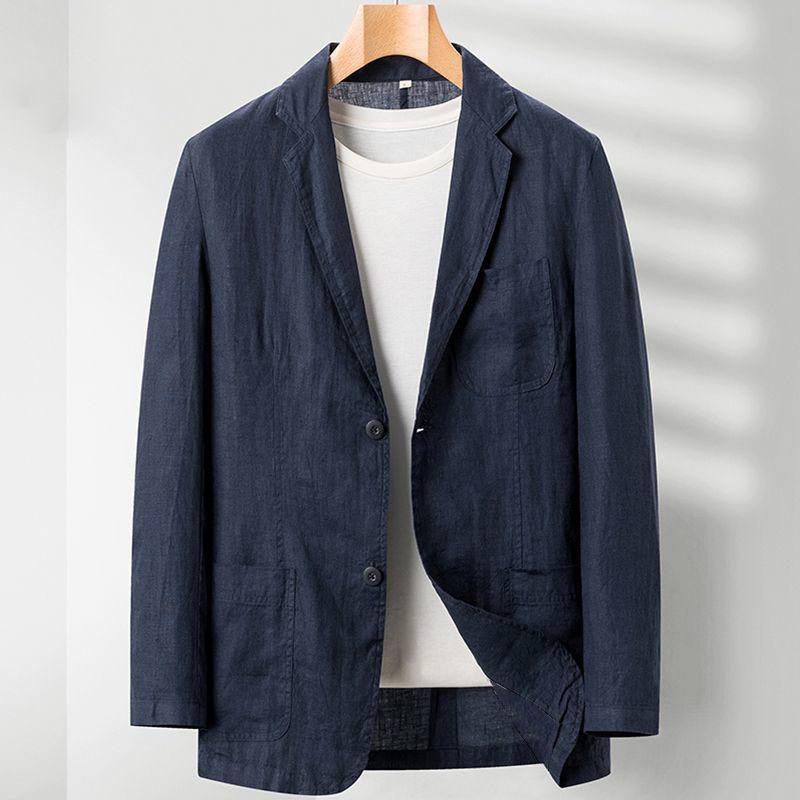 Cappotto da uomo in lino di cotone bianco Primavera Estate Colore puro Slim Casual Business Giacca da uomo sottile Giacca comoda e traspirante