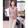 Pasite New Chinese Style Mom's Summer 3/4 Sleeve Printed Top & Pants Set