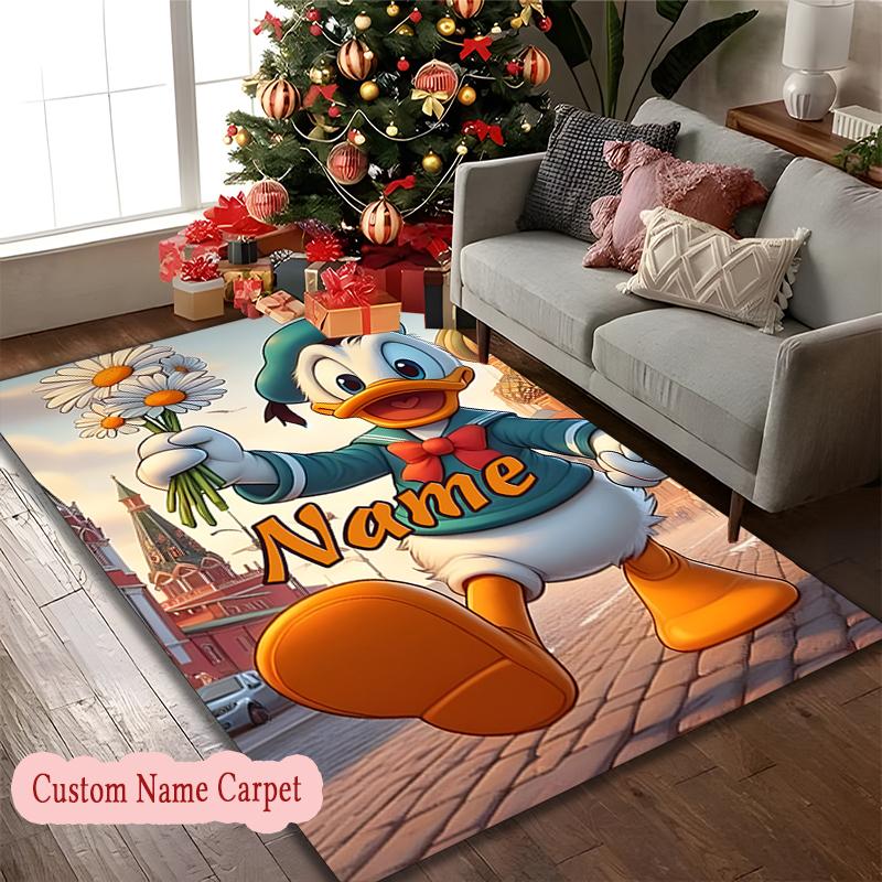 1pc Donald Duck Daisy Duck Rug, Custom Name Machine Washable Area Carpet for Home Office Outdoor Camping Use