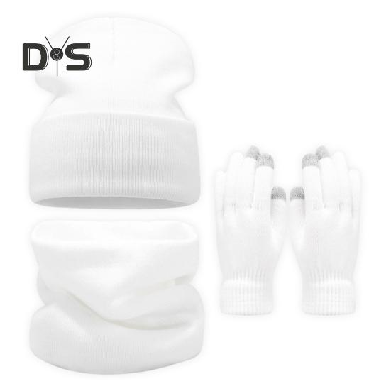 

3 шт./компл. Женская зимняя теплая вязаная шапка, перчатки, шарф, комплект с флисовой подкладкой, сенсорный экран, двухслойная термошапка, шейный платок, перчатки, комплект белый