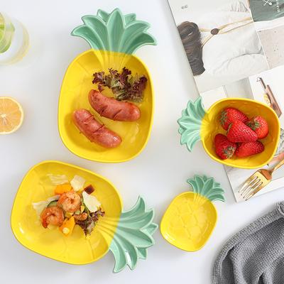 Ceramic Pineapple Shape Dish Plate Combination Household Creative Fruit Plate Breakfast Dessert Bowl Dim Sum Plate Vegetable Plate