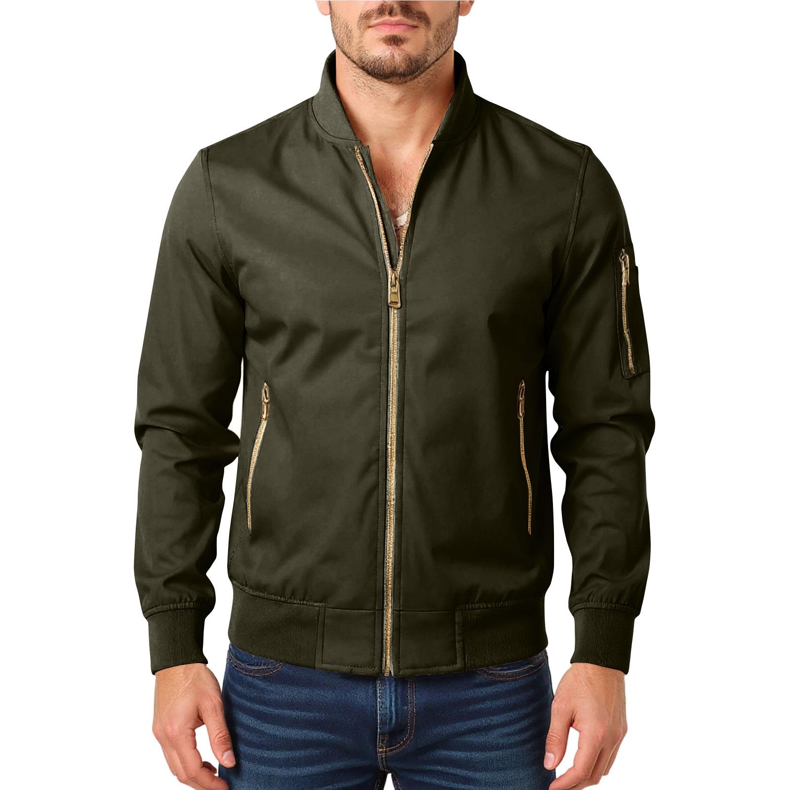 

Men s Leisure Standing Collar Arm Zipper Jacket Coat L армия зеленый