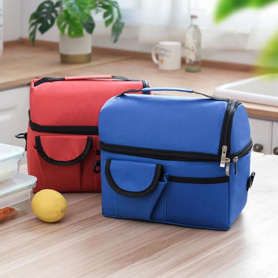Water Repellent Picnic Bag Insulated Double Layer Lunch with Shoulder Strap, Durable Oxford Cloth Large Portable Thermal Meal Tote Capacity Container,