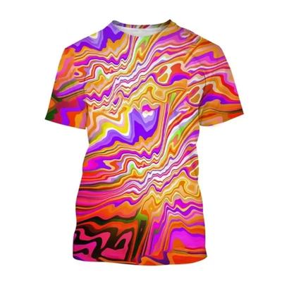 T-shirt alla moda casual estiva a girocollo con stampa artistica astratta colorata 3D e motivo geometrico, a maniche corte, unisex per bambini e bambine