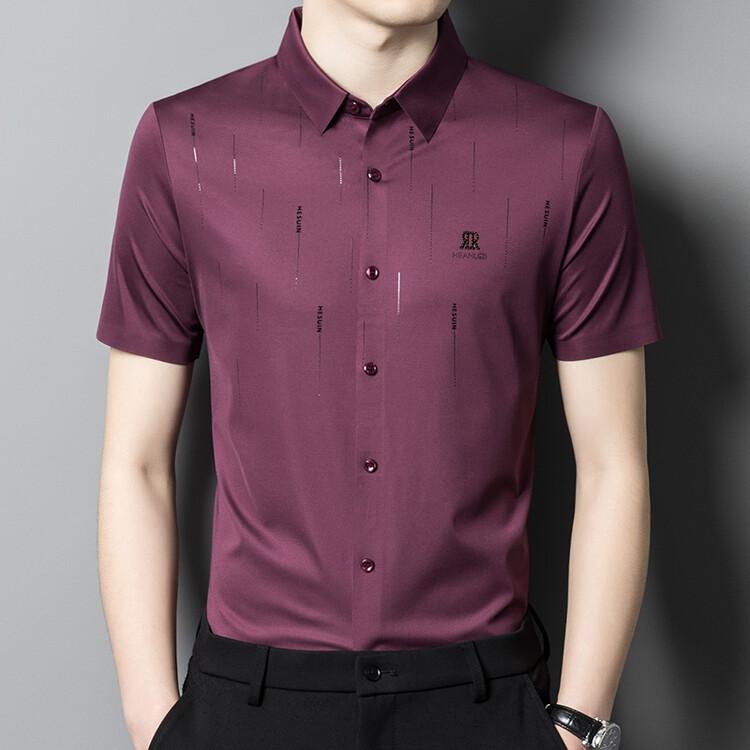 Men's Seamless Short-sleeved Shirt, Summer Thin, Young and Middle-aged Men's No-iron Business Casual Nylon Stretch Shirt