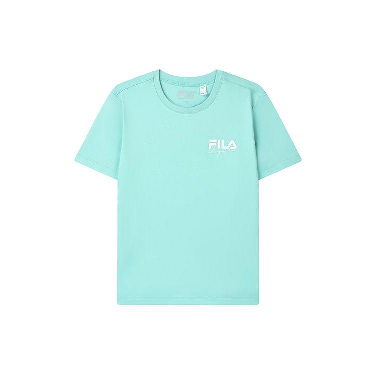 Fila Logo Print Solid Color Round Neck Casual Short Sleeve T-Shirt Women Tops Youth-Green F11W329111F-TQ