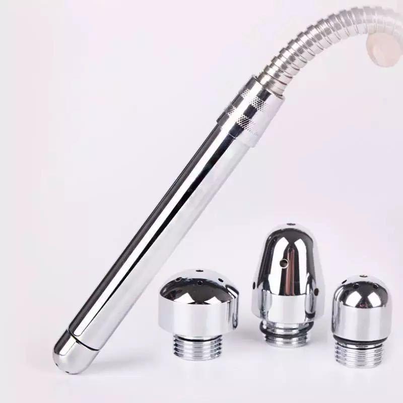 Triple-Head Enema Cleaner: Metal Vagina & Anus Cleaner with Straight and Curved Tubes