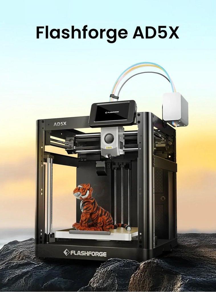 Stampante 3D Flashforge AD5X, Multicolore, Alta Velocità 600 mm/s, Livellamento Completamente Automatico, Estrusore Direct Drive 300°C, Struttura in Metallo Core XY