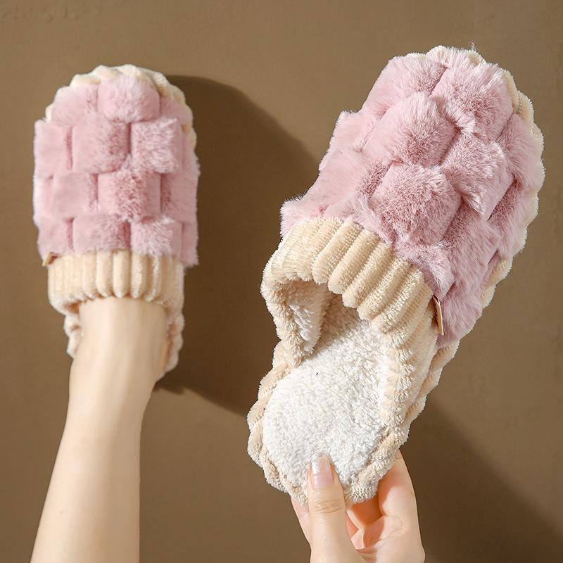 Women's Non-Slip Plush Cotton Slippers: Cozy Indoor Footwear for Autumn & Winter, Thick Sole, Unisex Design