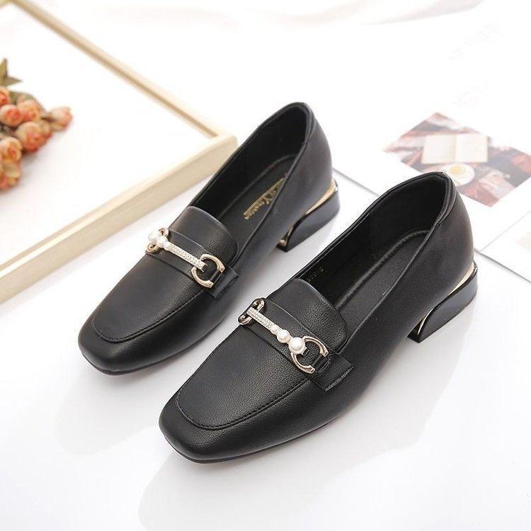 Versatile light mouth single shoes autumn new thick heel British small leather shoes work shoes one pedal women