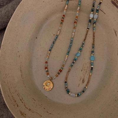 Women's Turquoise Beaded Natural Stone Bohemian Chain Necklace