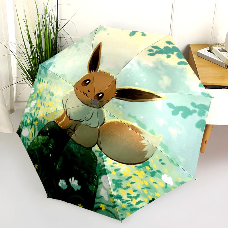 Patrón de Eevee, paraguas de plegado automático, diseño portátil y plegable, 8 varillas, un regalo de Navidad o cumpleaños.