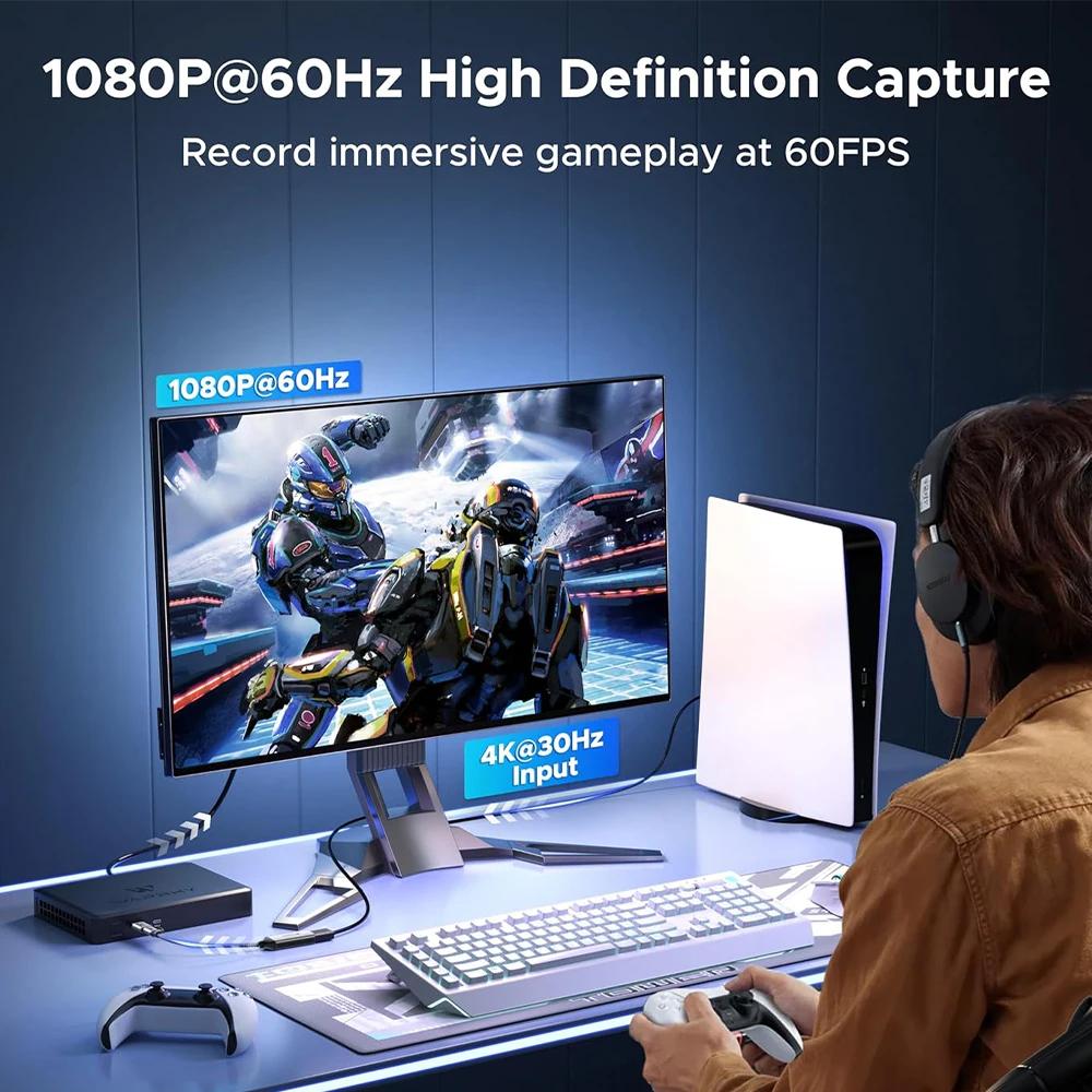 USB 3.0 HD 4K HDMI Video Capture Card HDMI to USB Type-C Video Grabber Record Box for PS4 Game DVD Camcorder Camera Recording Live