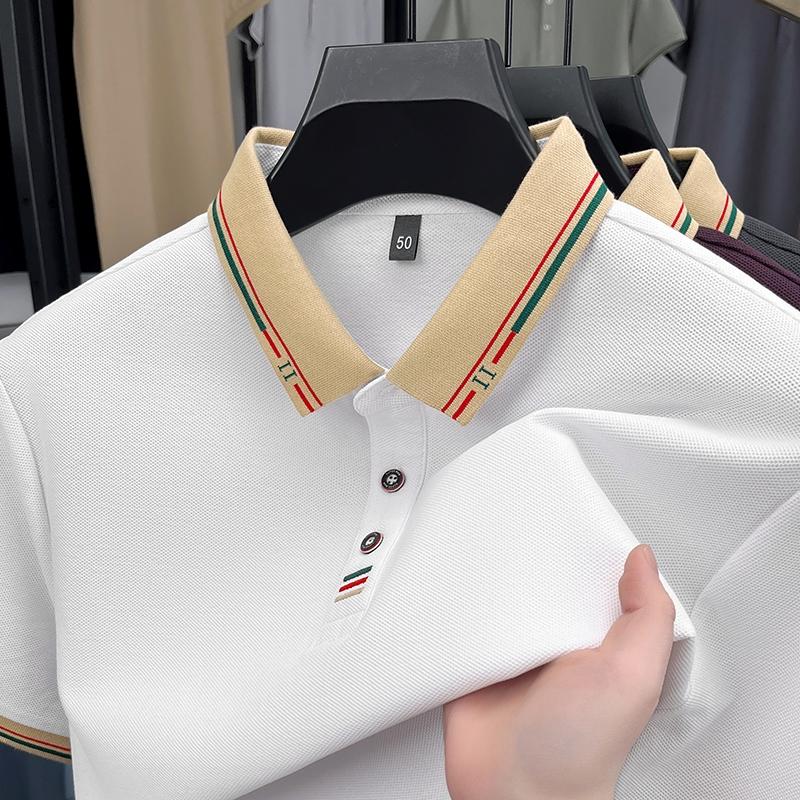 100% Cotton Luxury Brand Short Sleeve Men's Polo Shirt Simple Embroidery Summer Breathable Fashion Color Blocked Lapel T-shirt