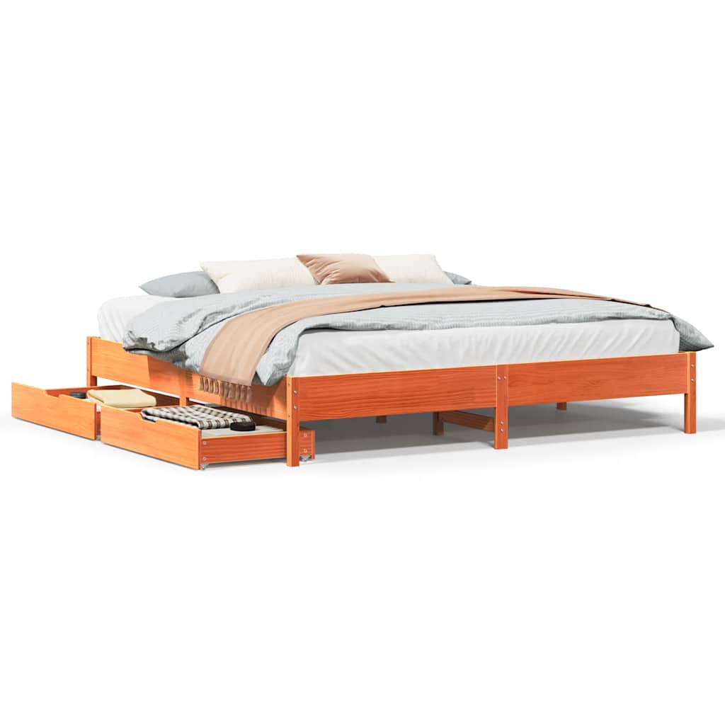 Vidaxl Bed Without Mattress, Waxed Brown, 200X200 Cm, Pine Wood