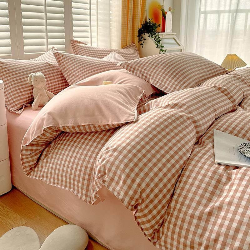 Brushed Cotton Plaid Bedding Set - Includes Duvet Cover, Bed Sheet, and Pillowcase