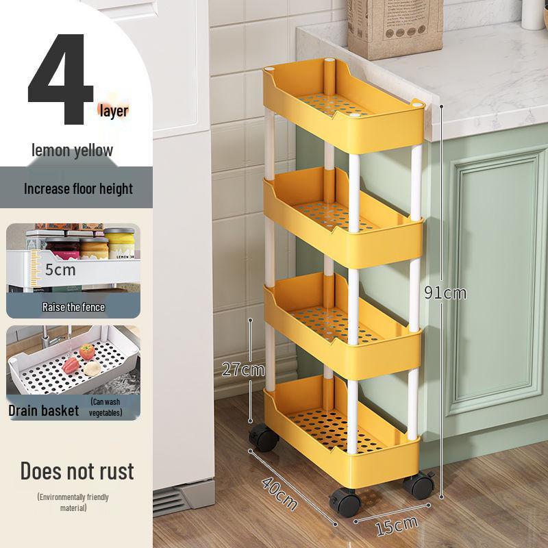 Multi-Layer Narrow Gap Floor-Standing Kitchen and Bathroom Storage Rack
