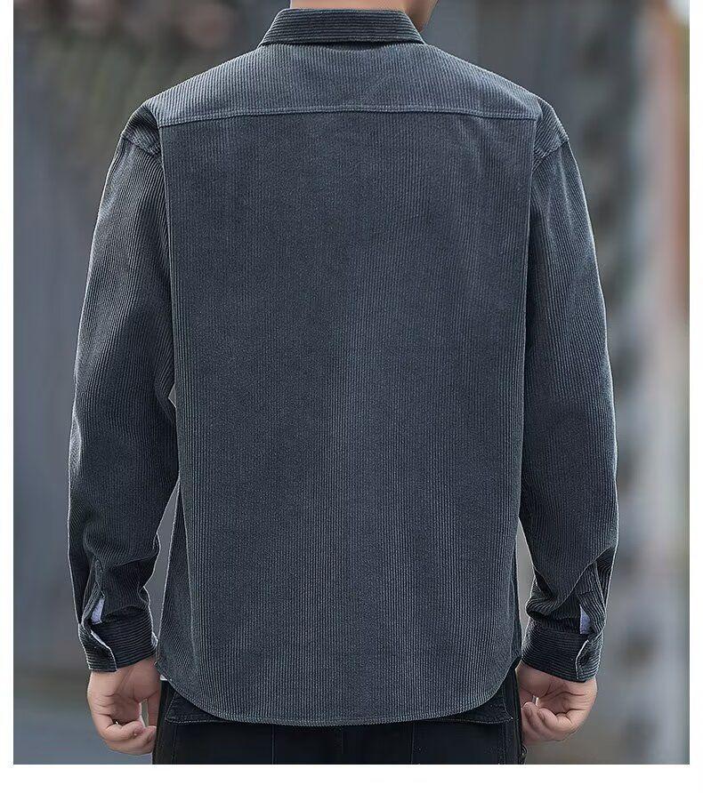 Men's Solid Color Corduroy Jacket - 2025 Autumn/Winter Velvet, Thick & Warm Long Sleeve Shirt