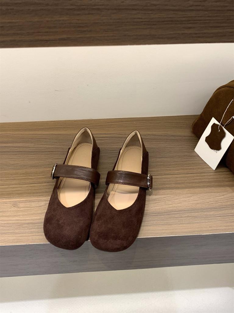 Flat bottom suede leopard print single shoes spring and autumn Mary Jane evening shoes