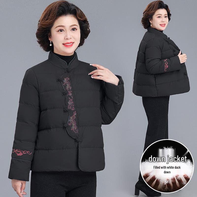 2025 Chinese National Style Women s Winter Down Coat - Elegant and Lightweight for Middle-Aged Women L (about 110-125 lbs)