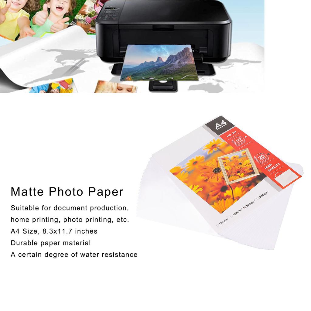 20Pcs Matte Po Paper Durable Paper A4 8.3X11.7In Glossy Surface Water Resistant High Light Po Printer Paper