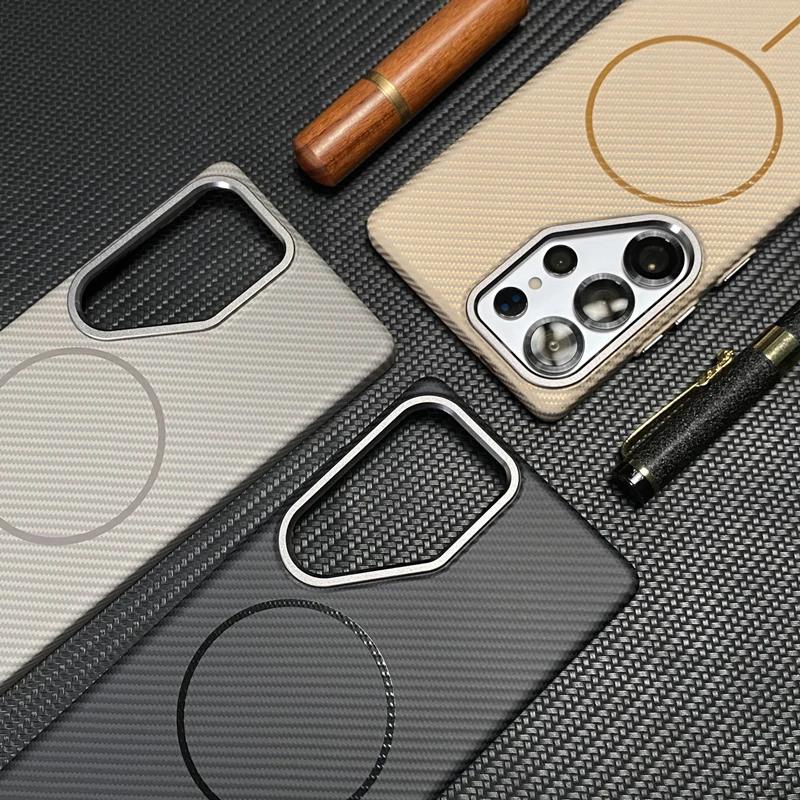 Carbon Fiber Texture Ultrathin Case for Samsung Galaxy S25 Plus Ultra for Magsafe Alloy Lens Wireless Charging Hard PC Cover