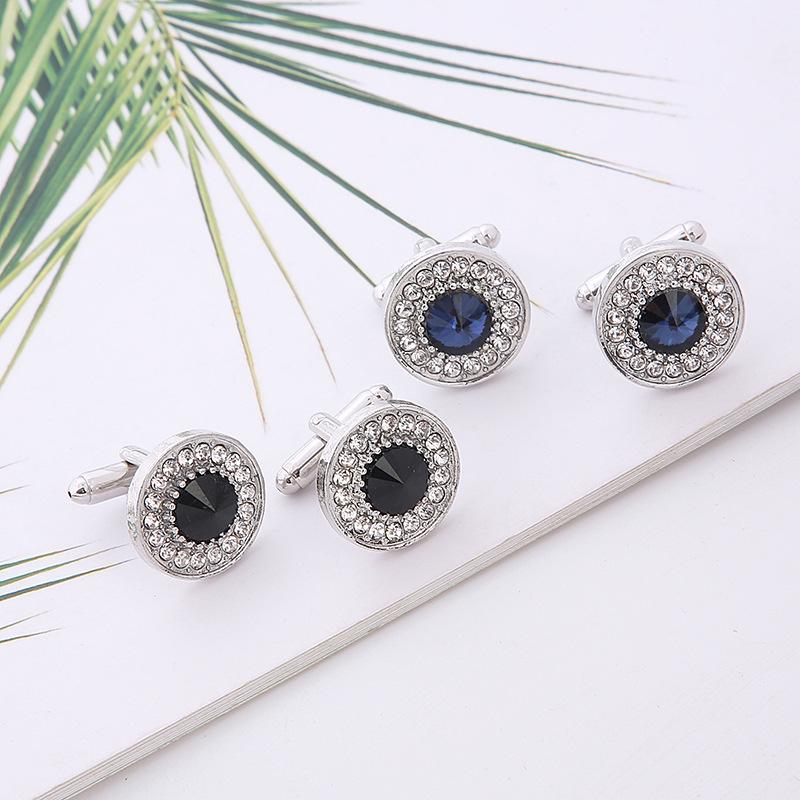 Shiny Black Blue Crystal Cufflinks for Men Business Suit Shirt Sleeve Button Wedding Formal Dress Cuff Link Best Gifts to Mens