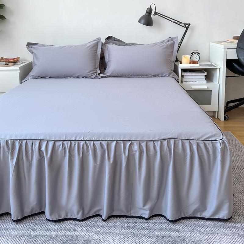 Skin-friendly Bed Skirt Pure Cotton Bed Cover Solid Color Bedspread with Ruffles Home Bed Linen jupe de lit (No Pillowcase)