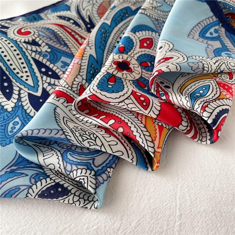 Satin Print Silk Shawl Headscarf Hijab Hair Wrap Fashion Headband Square Scarf For Women Neckerchief Female Foulard Bandana 2021