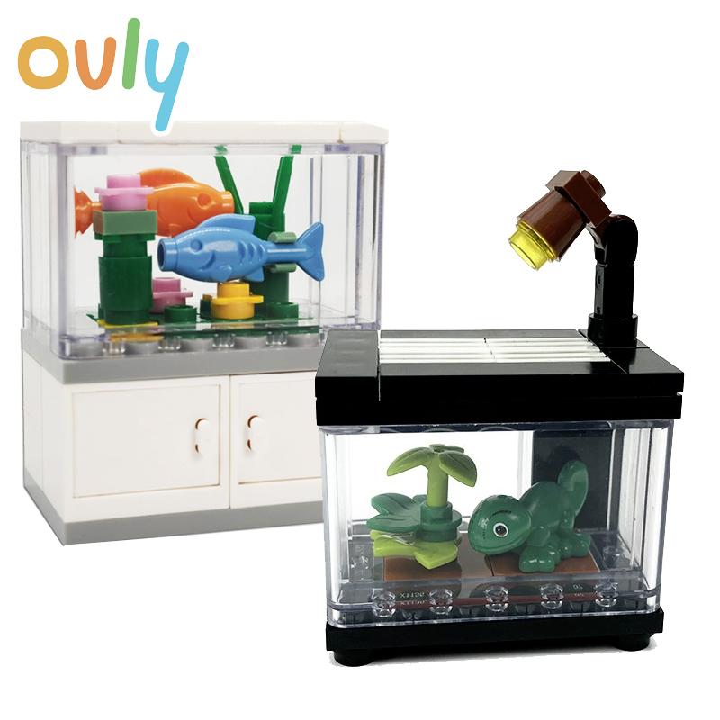 Fish Tank Building Blocks MOC Luminous Toys City Scene LivingRoom Interior Decoration Assembled DIY Fish Reptile Kids Adult Gift