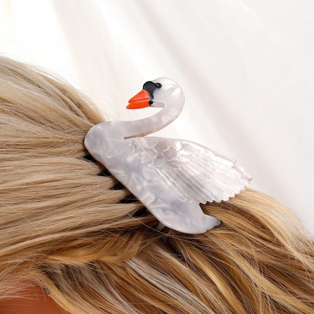 Pince à cheveux élégante en acrylique, 1 pièce, en forme de cygne, antidérapante, accessoire pour cheveux pour femmes