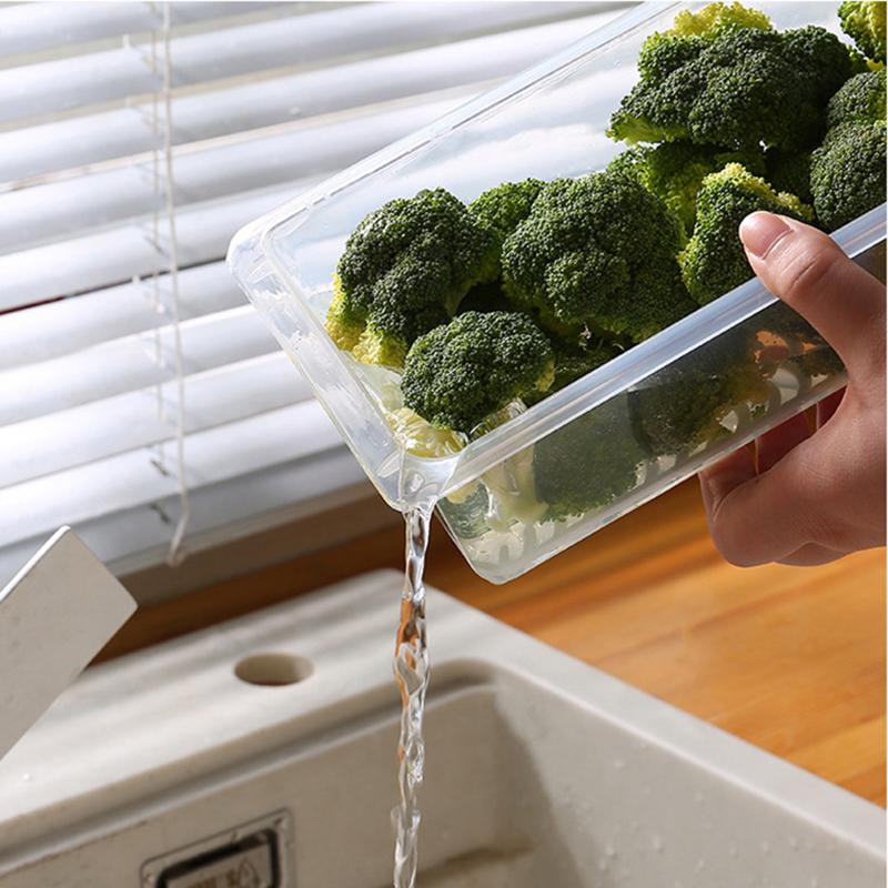 Refrigerator Fresh Storage Boxes Food Preservation Box Container with Lid Fridge Sealed Drainable Vegetable Organizer