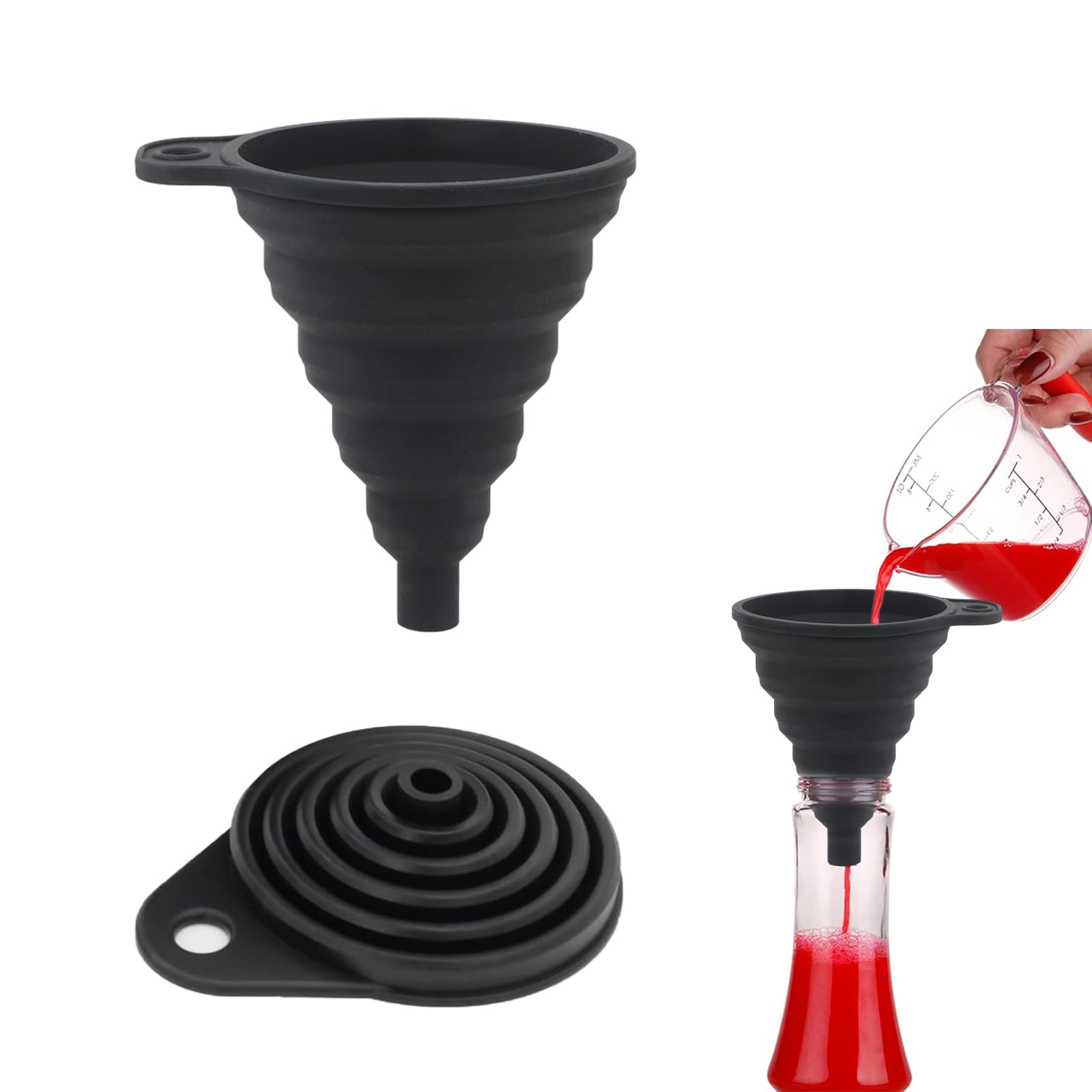 CathyKezian Mini Folding Funnel Roto Foldable Black Silica Funnel Silicone Mini Flexible Food чёрный