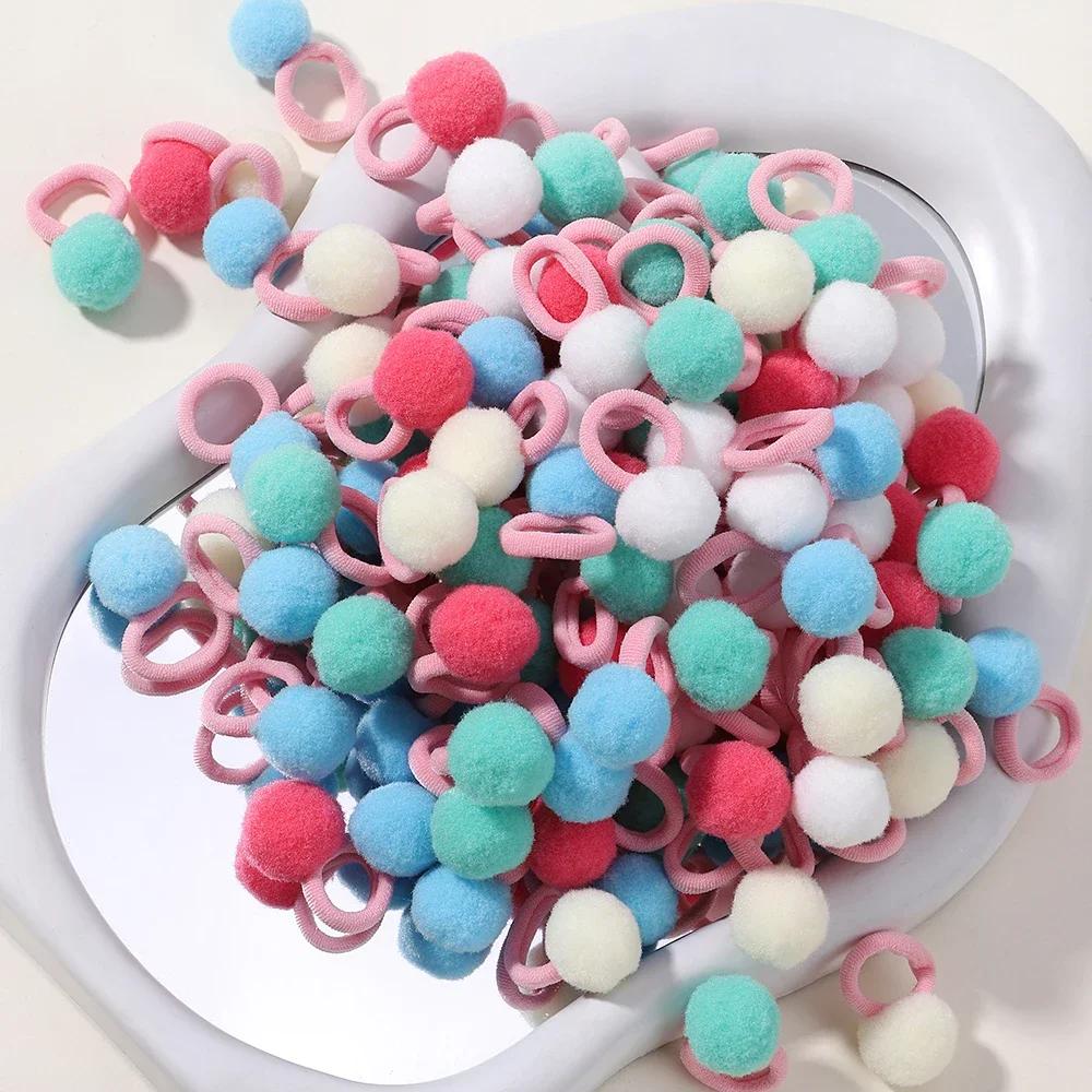 20pcs Kids Elastic Hair Bands Girls Plush Ball Rubber Band For Children Sweets Scrunchie Hair Ties Clip Baby Hair Accessories