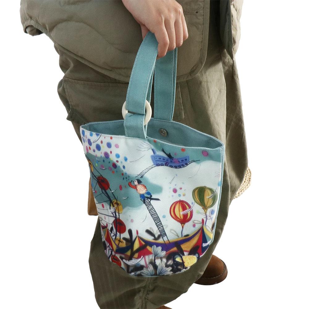 Sky Cartoon Bucket Bag Print Letter Lunch Bag Foldable Canvas Star Handbag Travel