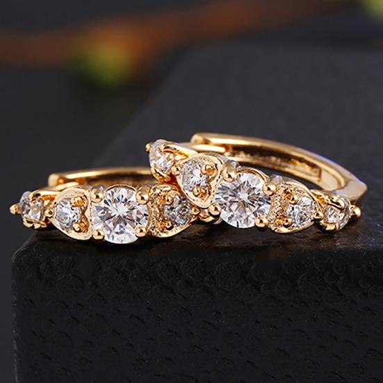 Luxury Women Gold Plated Heart Multi Rhinestones Clip Earrings Ear Jewelry