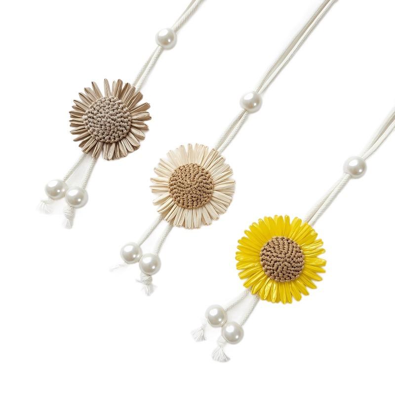 Sunflower Curtain Straps, Rustic Style, No Hole Tying Straps, Pearl Decoration, Flower Curtain Buckles, Bay Windows, Screen Curtains, Tying Ropes