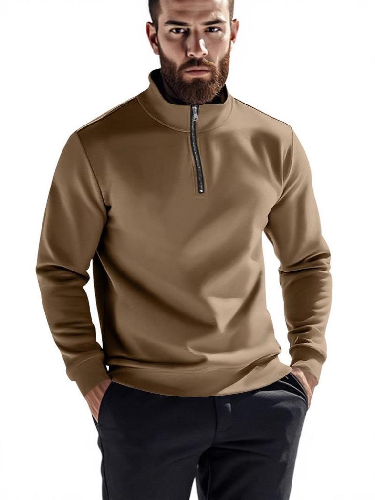 Men's Autumn Winter Casual Zipper Stand Collar Fleece Hoodie Jacket