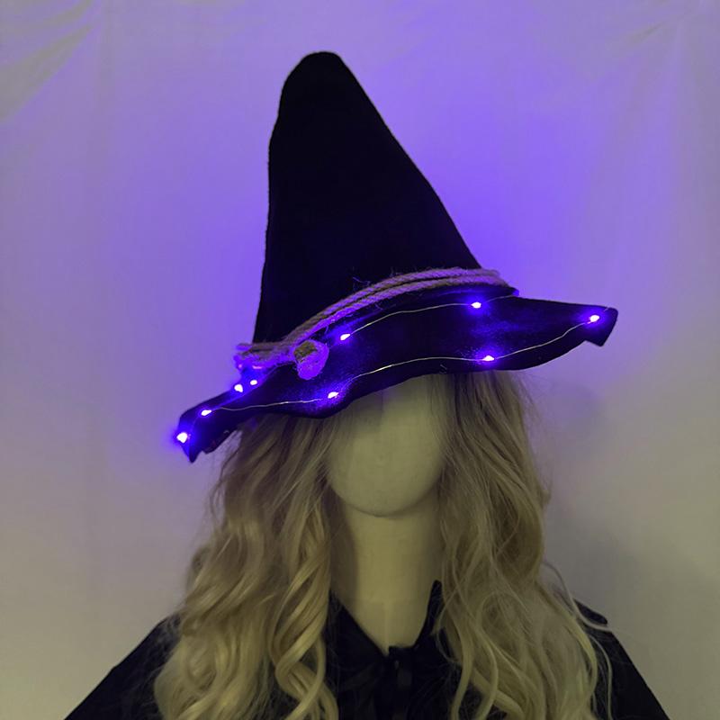 Light up LED Witch Hat Cosplay Luminous Scarecrow Witch Hat Women Halloween Party Accessories Trick Or Treat Supplies