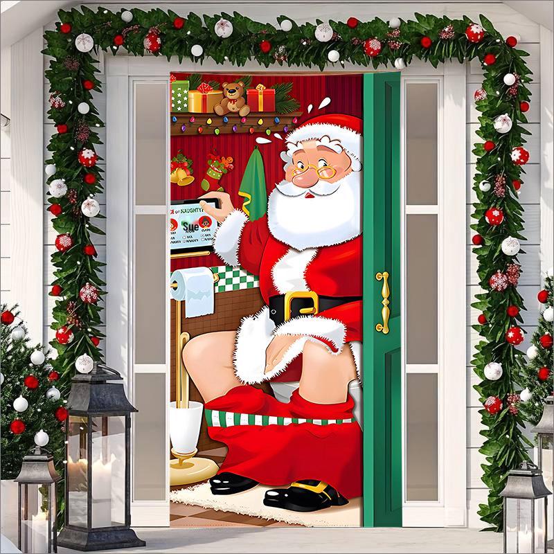 Stretch Fabric Christmas Door Tapestry - Santa Claus Gift Background for Holiday Parties
