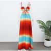 Tie-Dye Farbverlauf Ausgeschnitten Damen Maxi Kleid Elegant Schulterfrei A-Linien Saum Lange Kleider Neu Sommerurlaub Damenroben