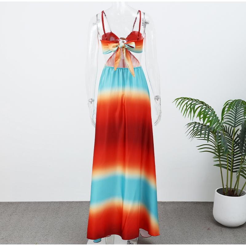 Tie-Dye Farbverlauf Ausgeschnitten Damen Maxi Kleid Elegant Schulterfrei A-Linien Saum Lange Kleider Neu Sommerurlaub Damenroben