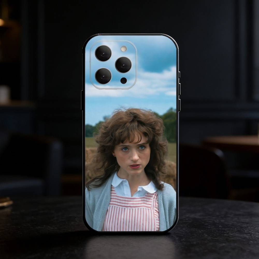 Retro Chic Vibe Natalia Dyer Phone Case For iPhone 17,16,15,14,13,12,11 Plus,Pro Max,SE4Soft Silicone Black Cover