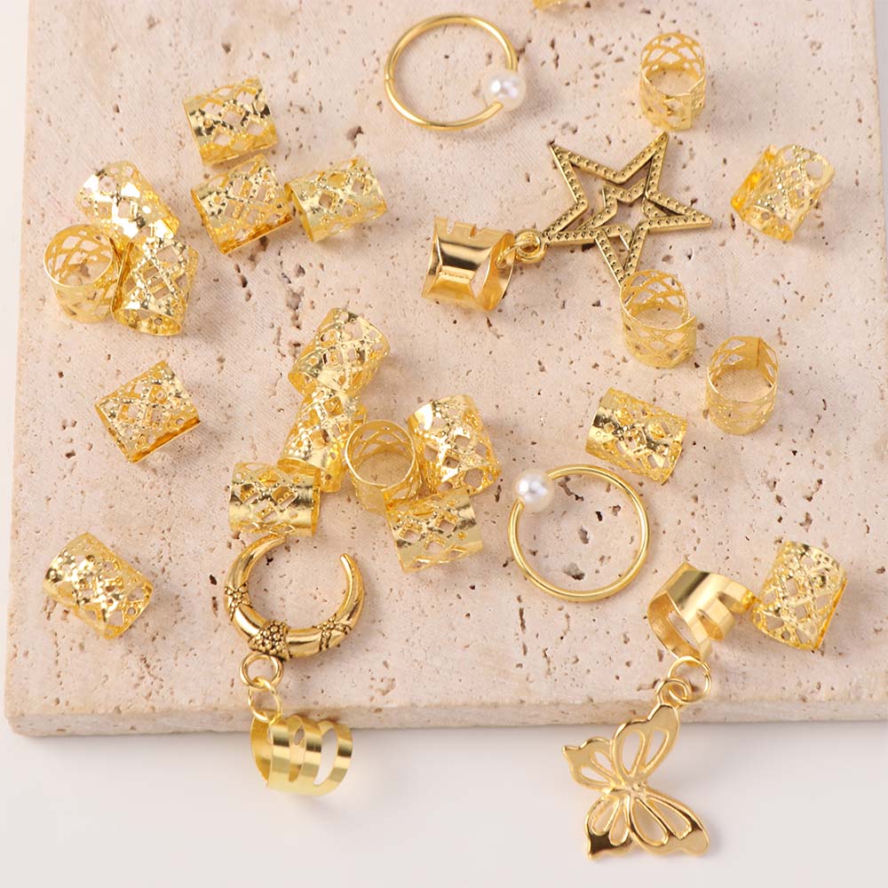 25pcs Dread Locks Hollow Out Hair Ring Butterfly Hair Braid Tubes Dreadlocks Beads Men