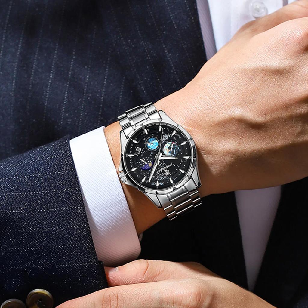 POEDAGAR Luxusní pánské náramkové hodinky Luminiscenční Vodotěsné Chronograf Datum Pánské hodinky Nerezová ocel/Kožený řemínek Pánské křemenné hodinky