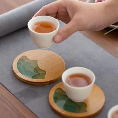 1PCS RoundSquare Bamboo Landscape Coaster Non-slip Heat-resistant Natural Wooden Drink Coffee Cup Mat Kitchen Items Accessories