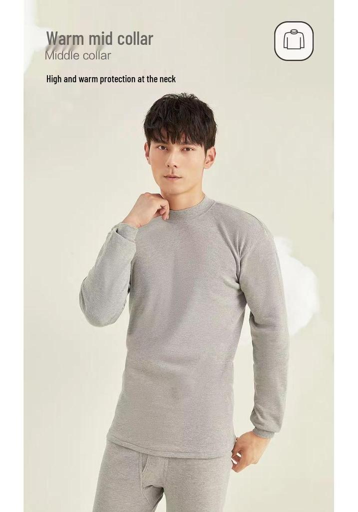 Men's Thermal Cotton Knit Underwear Set for Middle-Aged & Elderly - Thread Shirt & Pants for Fall & Winter