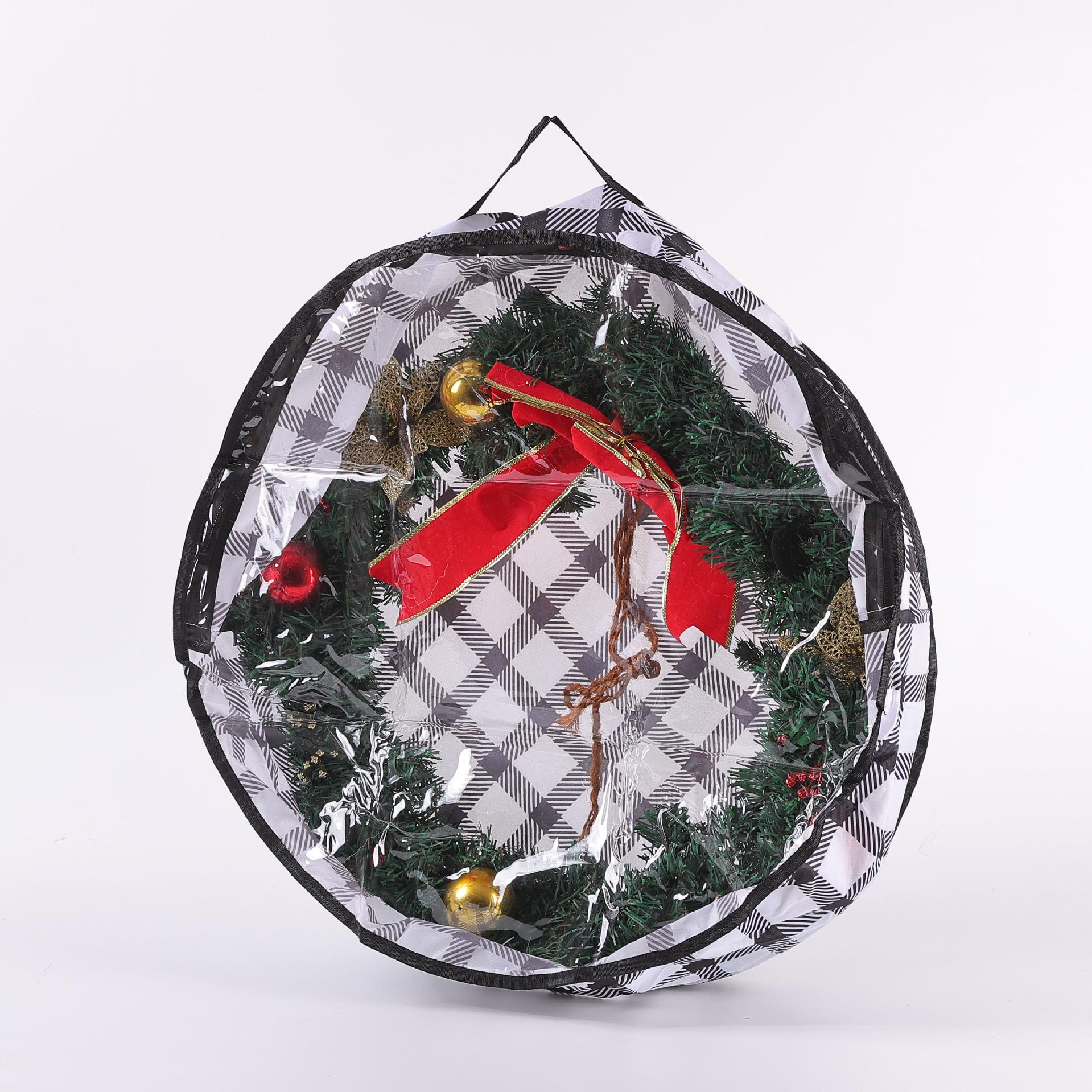 

Transparent Plaid Christmas Wreath Storage Bag - Black & White Oxford Cloth 61*20 cm цветочный