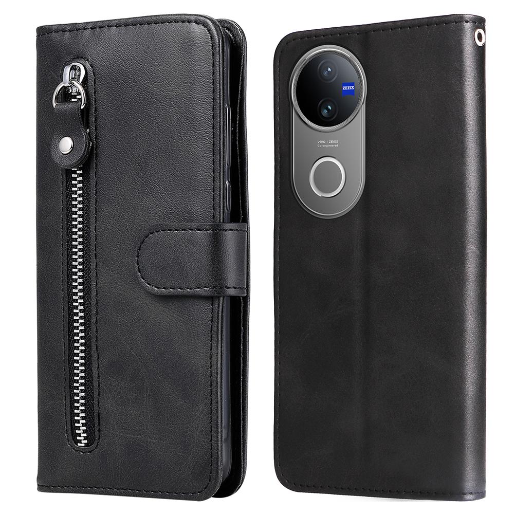 For Vivo V50 5G Case Zipper Wallet Calf Texture PU Leather Phone Cover